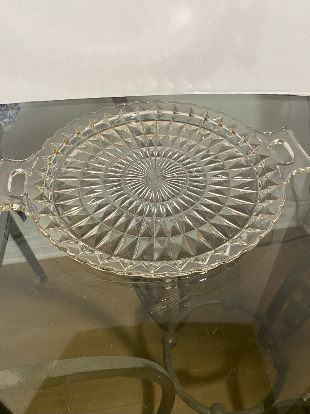 Vintage Crystal Jeannette Glass “Windsor" pattern platter produced around 1936.
